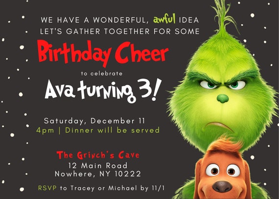 Grinch Christmas Invite Birthday Cheer Party Invitation - INSTANT DOWNLOAD