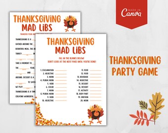 Thanksgiving Game Printable, Thanksgiving Games, Autumn Game, Thanksgiving Mad Libs, Group Game Printable, Instant Download