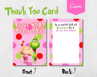 Grinch Thank You, Christmas Thank you Card, Baby Shower Thank You, Birthday Thank You, Canva Editable Template, Thank You Card Printable