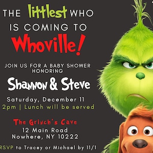 Grinch Baby Shower Invitation, Whoville Baby Shower, Christmas Movie Baby Shower, Grinchmas Baby Shower, Template, Fun Holiday Baby Shower
