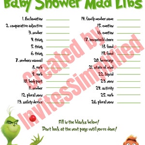 Grinch Baby Shower Game INSTANT DOWNLOAD - Canva Editable Grinchmas ...