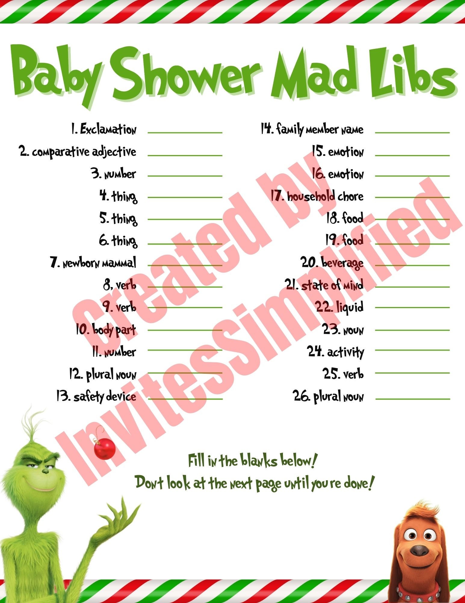 Grinch Baby Shower Game INSTANT DOWNLOAD - Canva Editable Grinchmas ...