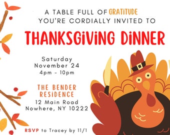 Thanksgiving Invitation Printable, Thanksgiving Invite, Dinner Invite, Friendsgiving, Printable, Instant Download, Thanksgiving Cards