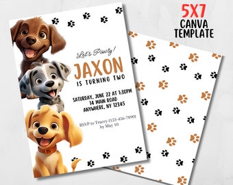 Dog Birthday Invitation, Puppy Pawty Invitation, Dog Theme Birthday Invite, Pawty Birthday Invite, Cat Theme Party, Cats and Dogs, Editable