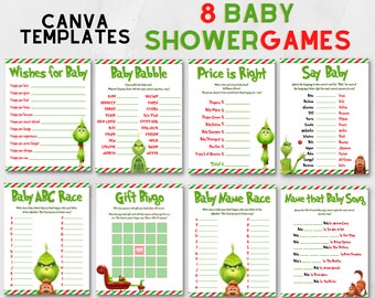 Grinch Baby Shower Spiele Bundle - INSTANT DOWNLOAD - Canva Bearbeitbare Grinchmas 8 Game Bundle Vorlage - Weihnachtseinladung Beilage