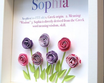 Sweet Floral Baby Girl Name Sign with Paper Roses - Perfect New Baby Gift, Modern Boho Flowers Nursery Decor, Birth Month Flower Print-June