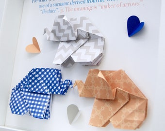 Benutzerdefinierte Baby Elefant Rahmen - Origami Kinderzimmer Dekor, personalisierte Name mit Bedeutung, Safari-Babypartygeschenk