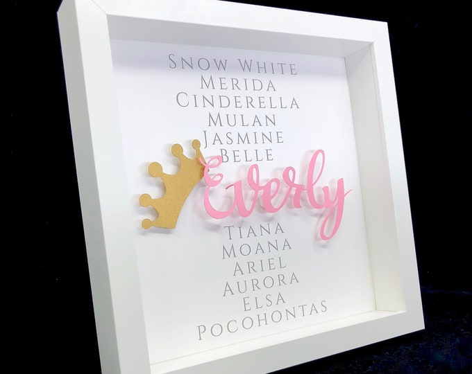 Personalisierte Baby-Mädchen-Prinzessin-Kunst, Namensrahmen, Prinzessin-Kinderzimmer-Dekor, neues Baby-Mädchen-Prinzessin-Dusche-Geschenk,