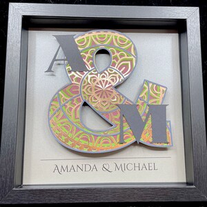 Personalized Mandela Ampersand Sign, Gift for the Couple, Christmas Gift for Her or Him, Boho Floral Mandela, Couple Initials with Ampersand image 3