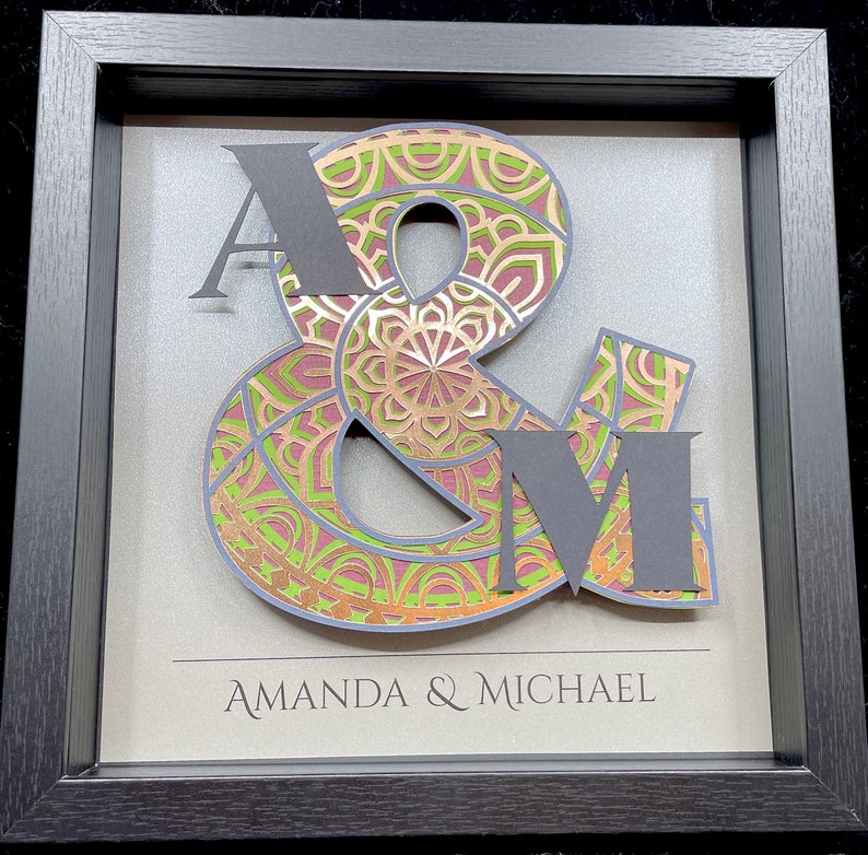 Personalized Mandela Ampersand Sign, Gift for the Couple, Christmas Gift for Her or Him, Boho Floral Mandela, Couple Initials with Ampersand image 3
