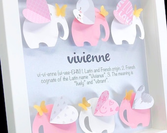 Whimsical Pink Elephant Baby Name Sign, Safari Animal Art, Modern Pink Elephants Nursery Decor, Unique Baby Girl Shower Gift, Baby Name Gift