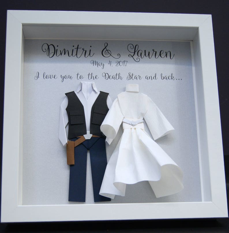 Star Wars Anniversary Gift, Star Wars Wedding, First Anniversary Paper Gift, Hans Solo & Princess Leia, Custom Star Wars Origami in Frame image 2