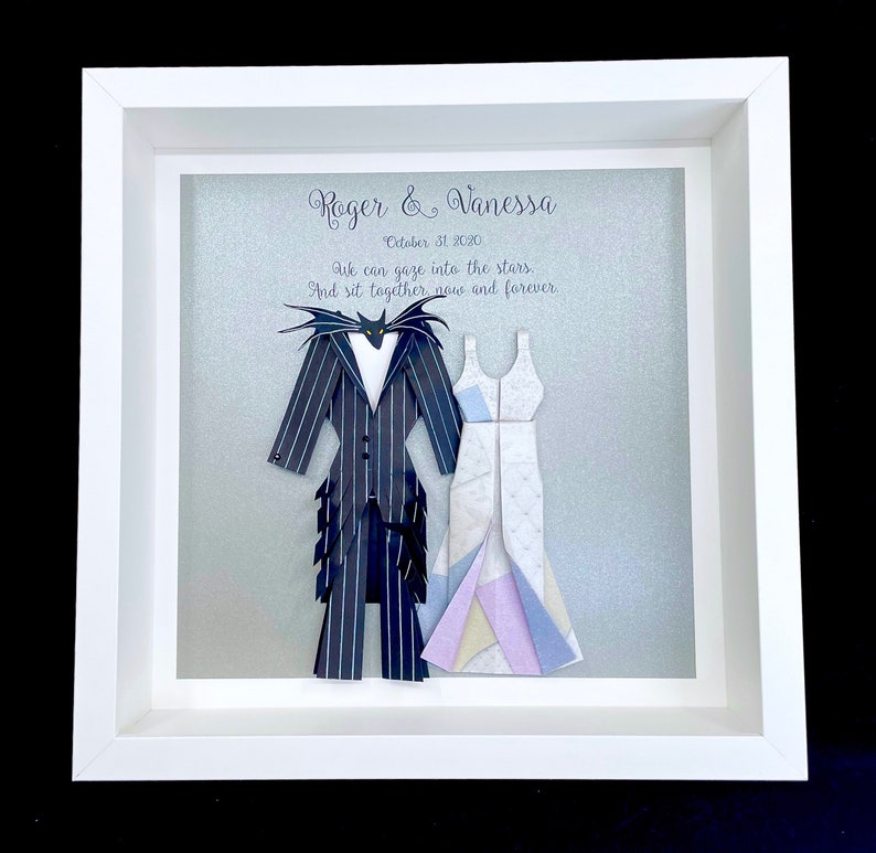 Nightmare Before Christmas Anniversary Gift, Jack and Sally Wedding Gift, First Anniversary Paper Gift, Custom Bride & Groom Art in Frame image 2
