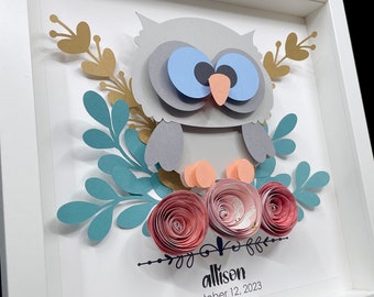 Personalized Baby Name Frame with Birth Date, Boho Woodland Animals Art, Baby Owl Art, Woodland Nursery Decor, Woodland Baby Shower Gift