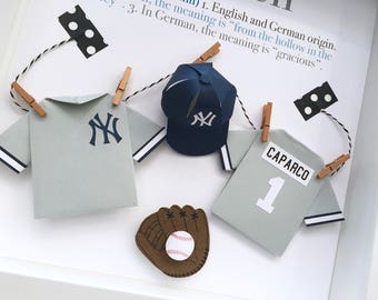 NY Yankees Baby Name Sign - Modern Baseball Nursery Decor - Unique Baby Shower Gift for Yankees Fans, Baseball Jersey & Cap, Pick Any Team