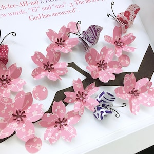 Bohemian Cherry Blossom Baby Name Sign - Baby Girl Blossom Nursery Decor, Butterfly Baby Shower Name Gift, Modern Nursert Floral Wall Art