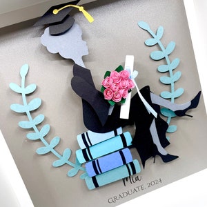 Regalo di laurea personalizzato, cornice personalizzata con toga di convocazione in carta e berretto con nappa e diploma, regalo di congratulazioni di laurea personalizzato