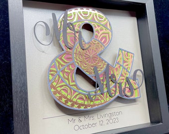 Personalized Mandela Ampersand Sign, Wedding Gift, First Anniversary, Paper Anniversary Gift, Custom Wedding Shower Gift, Mr & Mrs Sign