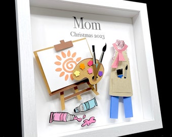 Benutzerdefiniertes Muttertagsgeschenk, Muttertagsrahmen für den Künstler, Muttermaler, Kunstwerk auf Staffelei mit Farbpalette, personalisierte Kunst für Mutter