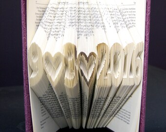 Folded Book Art Custom Wedding First Anniversary Book Sculpture Kirigami Custom Book Binding with Name and Date Title Page