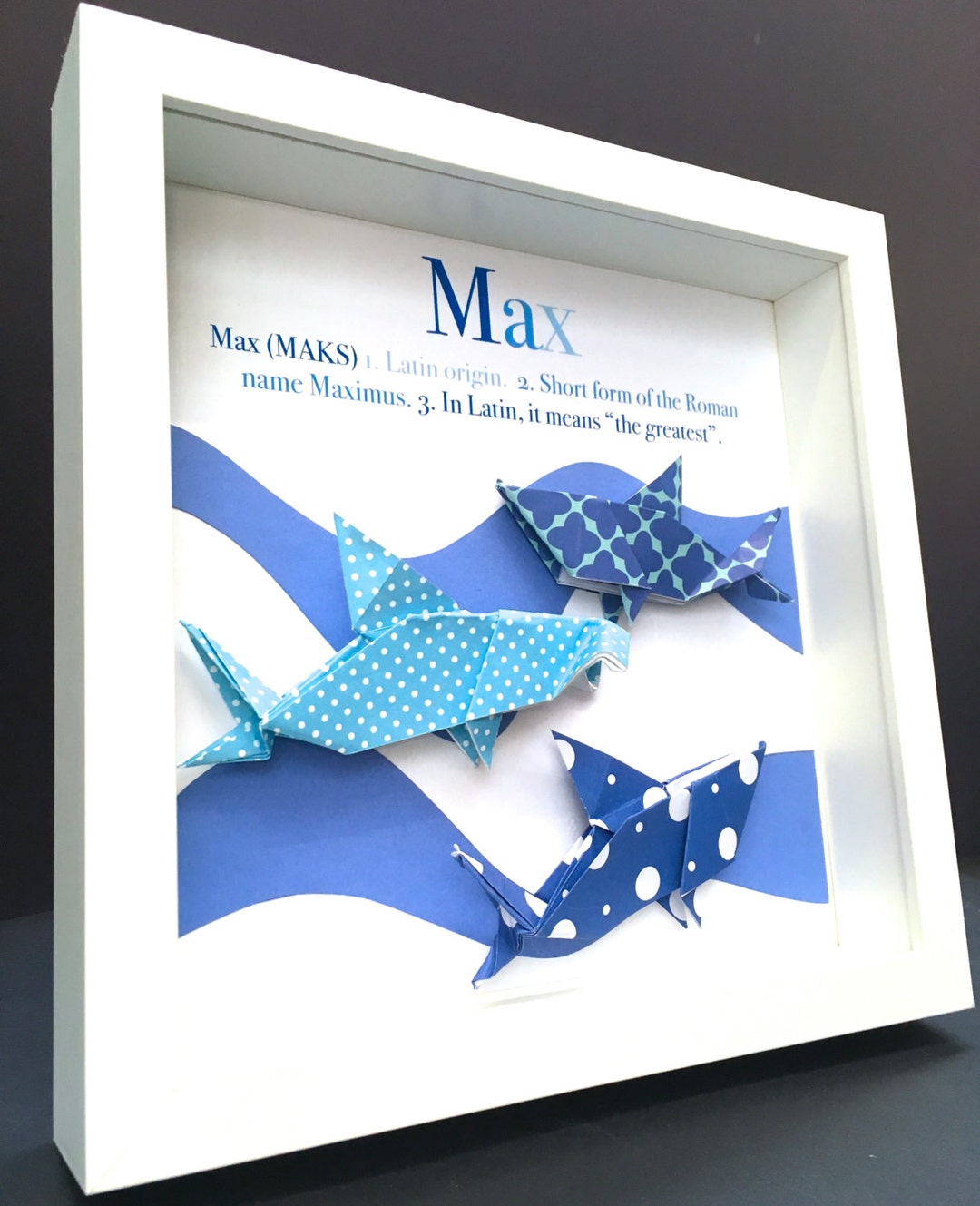 Baby Name Frame With Origin and Meaning Paper Origami Sharks
