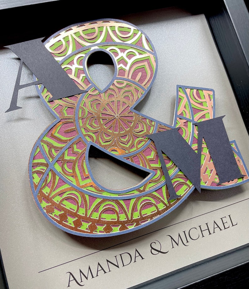 Personalized Mandela Ampersand Sign, Gift for the Couple, Christmas Gift for Her or Him, Boho Floral Mandela, Couple Initials with Ampersand image 5