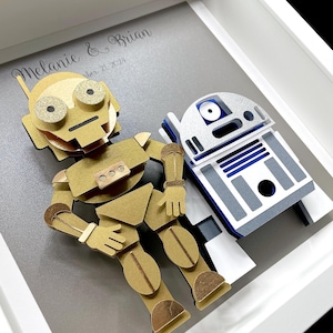 Star Wars Anniversary Gift, Star Wars Wedding Gift, First Anniversary Paper Gift, R2D2 & C-3PO, Custom Star Wars Papercut Art in Frame