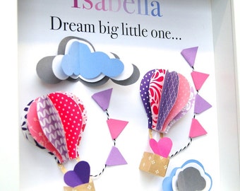 Personalisiertes Babynamengeschenk, neues Babynamenschild, Babymädchengeschenk, Babymädchen-Duschegeschenk, modernes Kinderzimmerdekor, Boho Heißluftballondruck