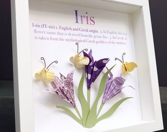 Nursery art and wall decor. Printable digital file personalized birth announcement with Iris flower
