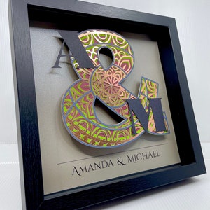 Personalized Mandela Ampersand Sign, Gift for the Couple, Christmas Gift for Her or Him, Boho Floral Mandela, Couple Initials with Ampersand image 1