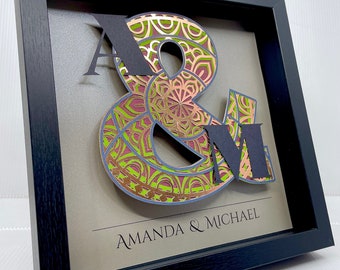 Personalized Mandela Ampersand Sign, Gift for the Couple, Christmas Gift for Her or Him, Boho Floral Mandela, Couple Initials with Ampersand