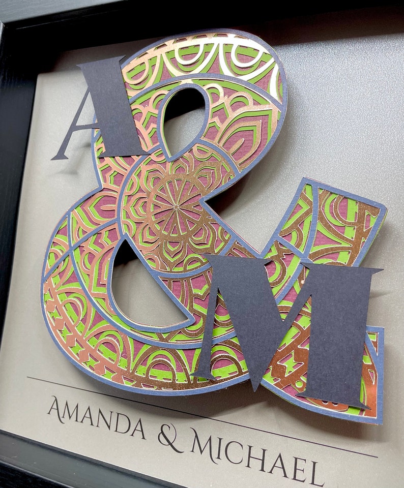 Personalized Mandela Ampersand Sign, Gift for the Couple, Christmas Gift for Her or Him, Boho Floral Mandela, Couple Initials with Ampersand image 4