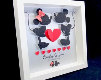 Mickey and Minnie Mouse Anniversary Gift, Mickey Wedding, Valentines Day Gift, First Anniversary Paper Gift, Mickey & Minnie Kissing Art