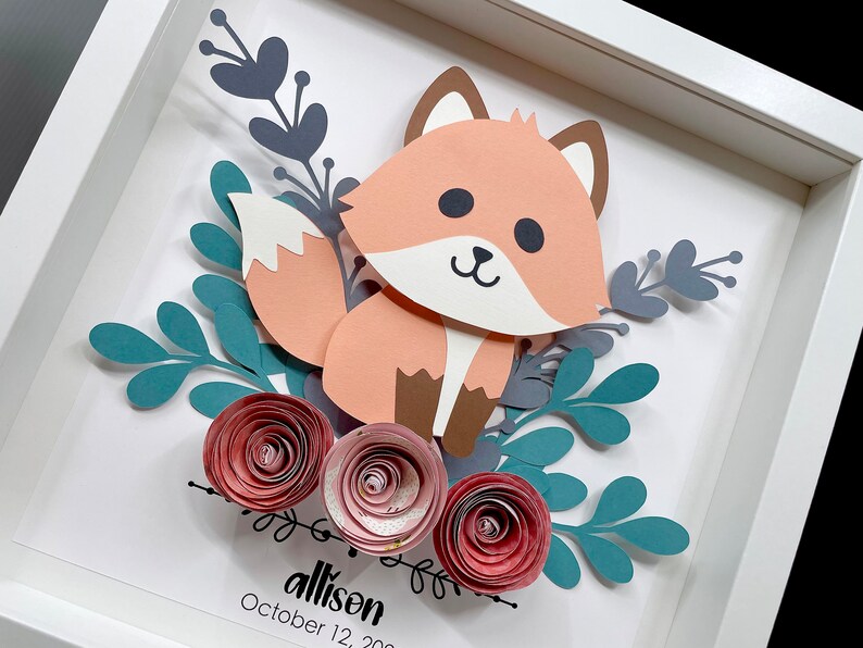 Personalized Baby Name Frame with Birth Date, Boho Woodland Animals Art, Baby Fox Art, Woodland Nursery Decor, Woodland Baby Shower Gift image 6