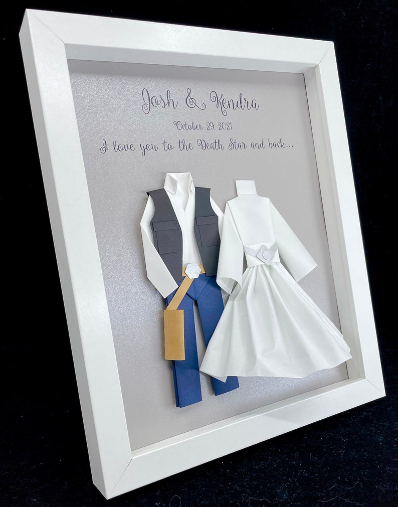 Star Wars Anniversary Gift, Star Wars Wedding, First Anniversary Paper Gift, Hans Solo & Princess Leia, Custom Star Wars Origami in Frame image 7