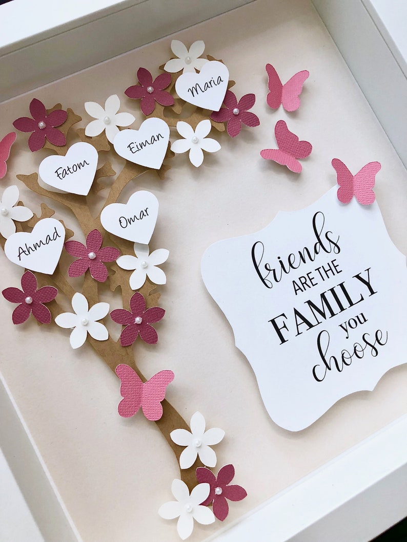 Personalized Family Tree Frame With Flowers Hearts and Etsy