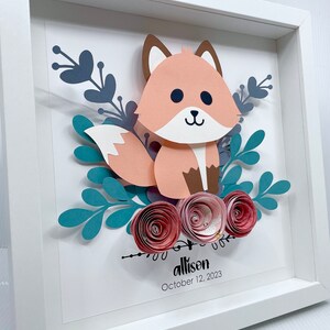 Personalized Baby Name Frame with Birth Date, Boho Woodland Animals Art, Baby Fox Art, Woodland Nursery Decor, Woodland Baby Shower Gift image 2