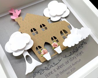 Personalisiertes Einweihungsgeschenk, individuelles Geschenk für das neue Haus, erster Hausrahmen, wo unsere Geschichte beginnt, Maklerabschlussgeschenk, neuer Hausdruck