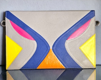 Bright Gray Clutch with Multicolor Patterns