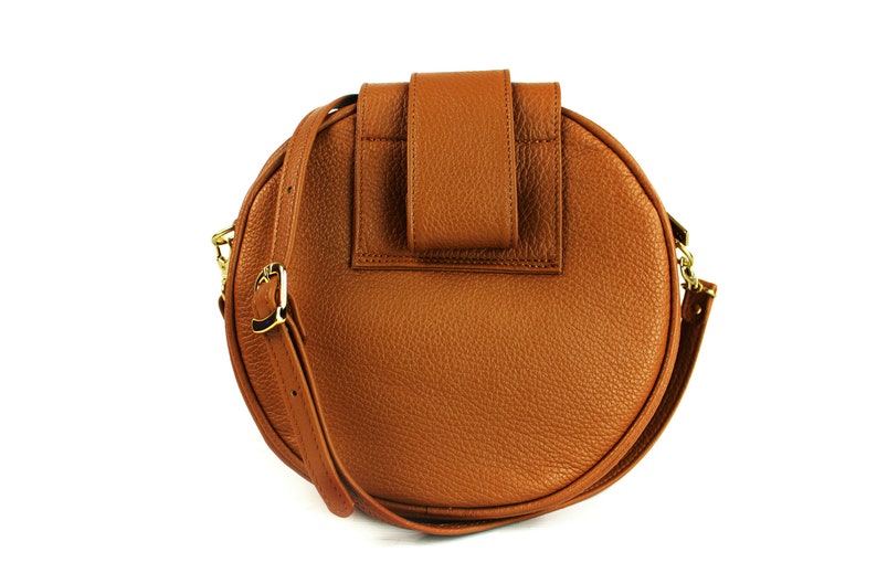 Brown shoulder bag for women Brown round leather bag image 3