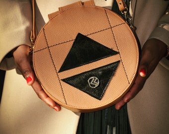Brown shoulder bag for women - Brown round leather bag