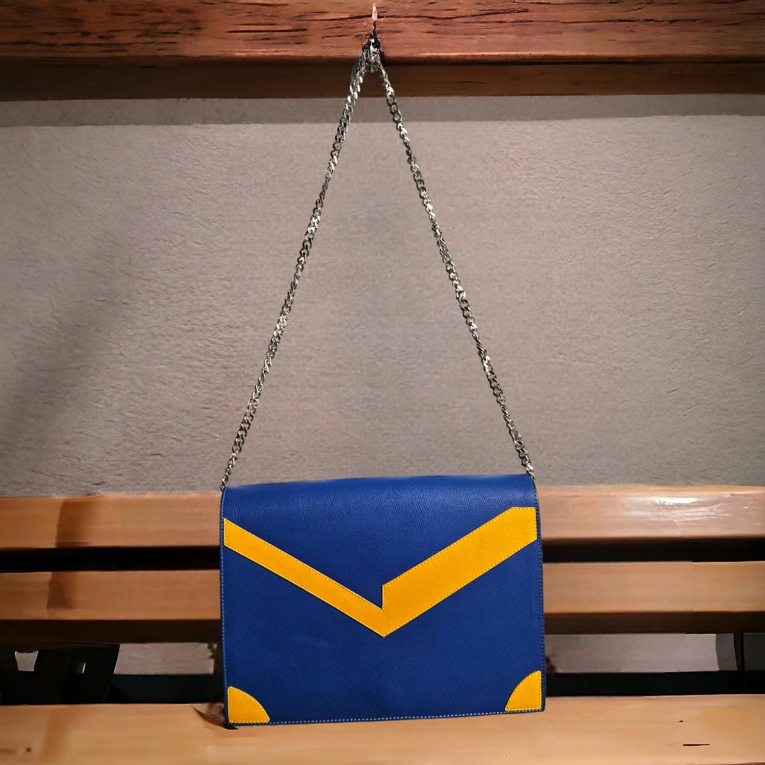 幾何学模様のブルーのレザーバッグ - Etsy 日本