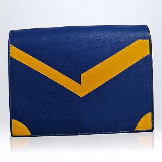 幾何学模様のブルーのレザーバッグ - Etsy 日本