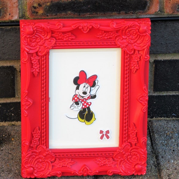 Minnie Mouse Picture  / Cute handmade minnie picture /  gift for a girl / red framed decoupage picture / cute present for a girl