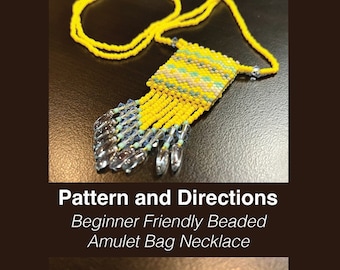 Beaded Amulet Bag Pattern, Springtime Sunshine Pattern, Peyote Stitch, Necklace Directions