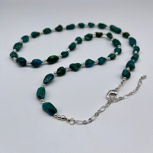 Turquoise Stone with Silver Beads Necklace, Statement Necklace, Beaded Gemstone Necklace
