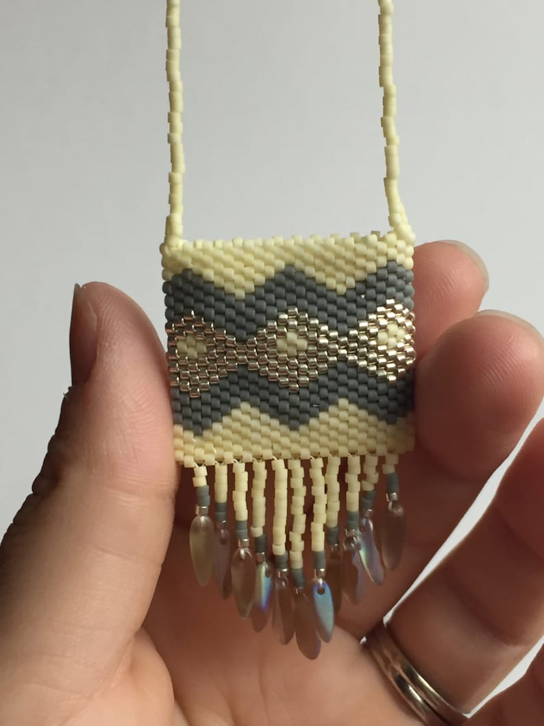 Handwoven Small Beaded Amulet Bag Necklace Yellow and Grey Etsy