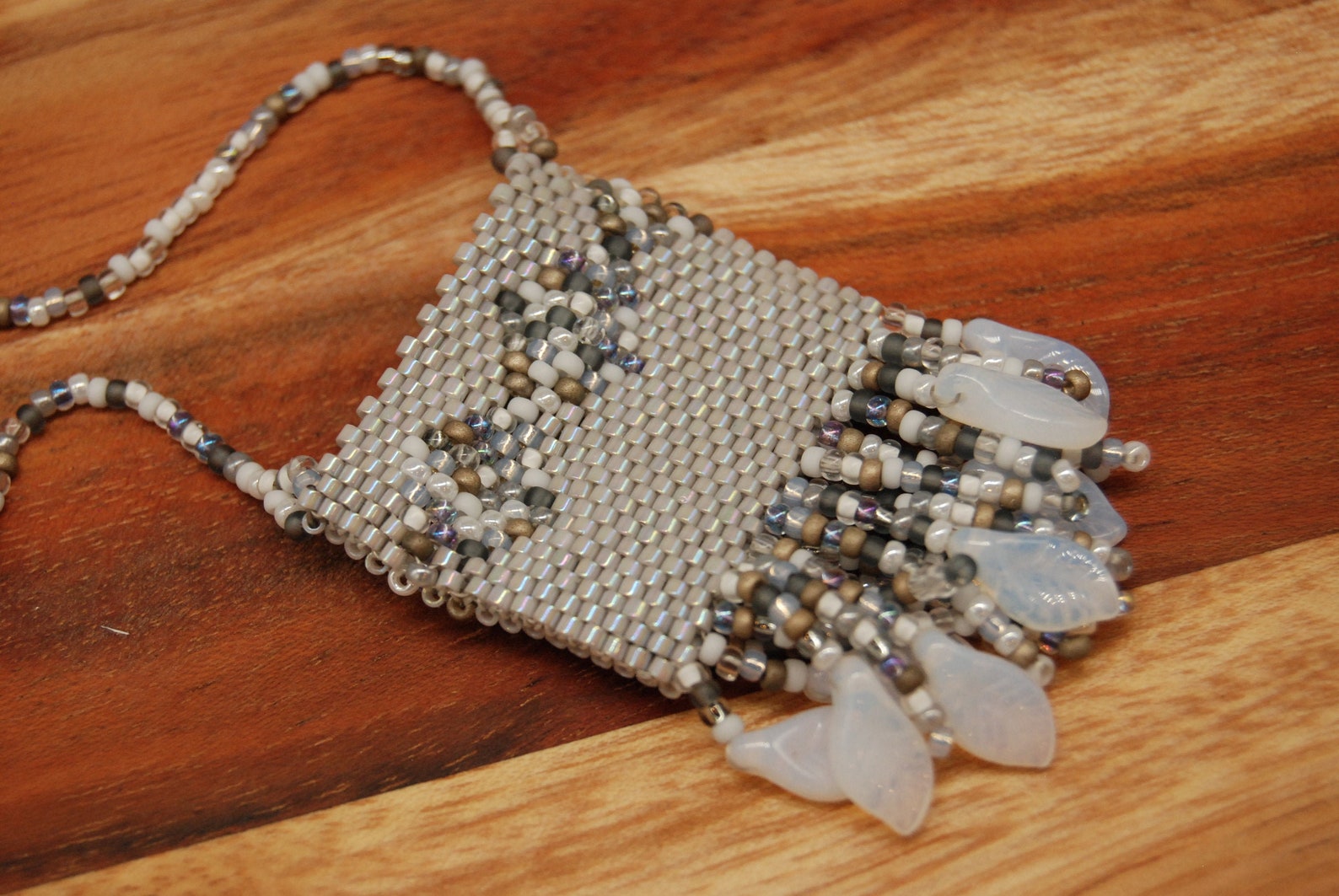 Handwoven Small Beaded Amulet Bag Necklace Mixed Gray With Etsy