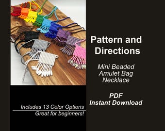Peyote Stitch Beaded Amulet Bag Necklace Pattern, Mini Plaid (PDF Pattern)