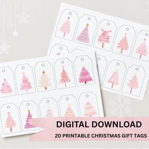 Etiquettes cadeaux pour sapin de Noël rose : 20 modèles de Noël imprimables (téléchargement PDF